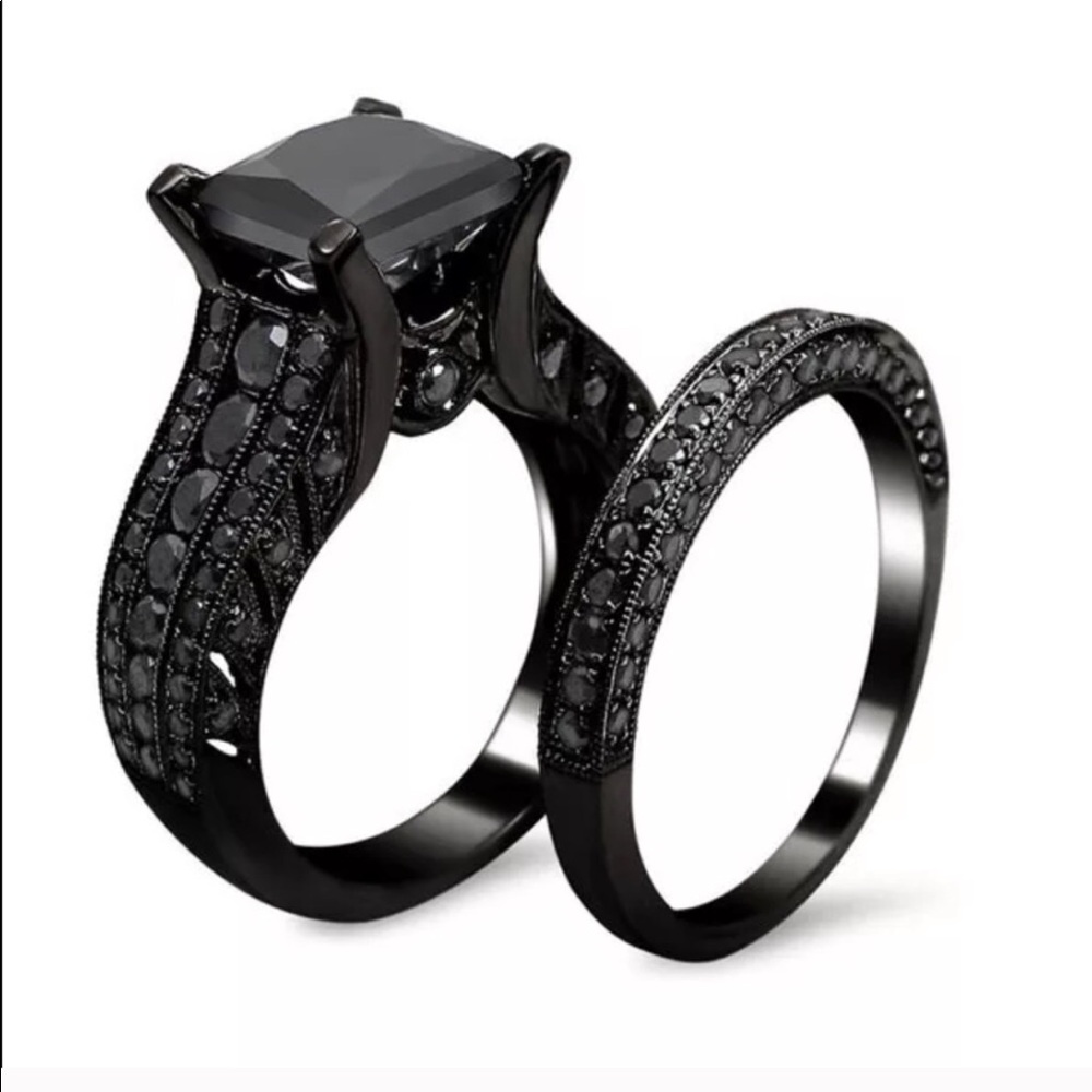 HP💎Black Sapphire 14KT Black Gold Filled Ring Set - Picture 4 of 15